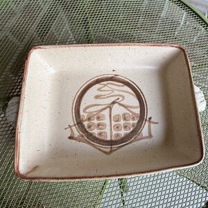 Signed Cream Rectangular Ceramic baking Dish with Handles.